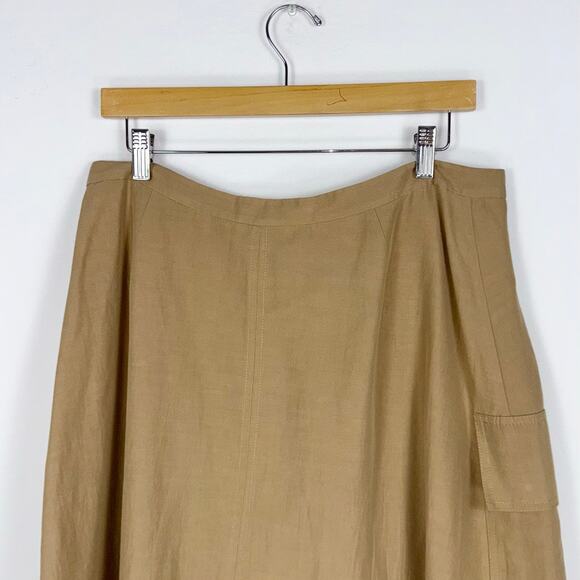 Vince Women's Utility Linen Cotton Blend Midi Skirt Size 12 Sandstorm Tan - Picture 10 of 16